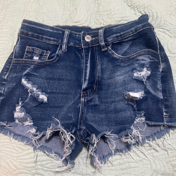 SHEIN Pants - SHEIN Dark Blue Distressed Jean Shorts